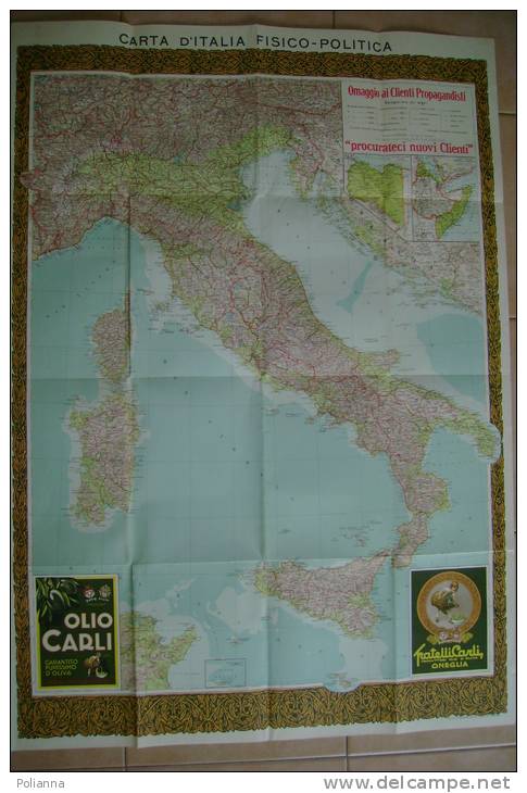 C0983 - CARTINA - CARTA D´ITALIA - Omaggio Pubblicità OLIO CARLI - ONEGLIA Anni ´30 - Carte Geographique