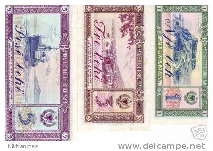 ALBANIA NOTES 1 & 3 & 5 LEK 1976 UNC - Albanie