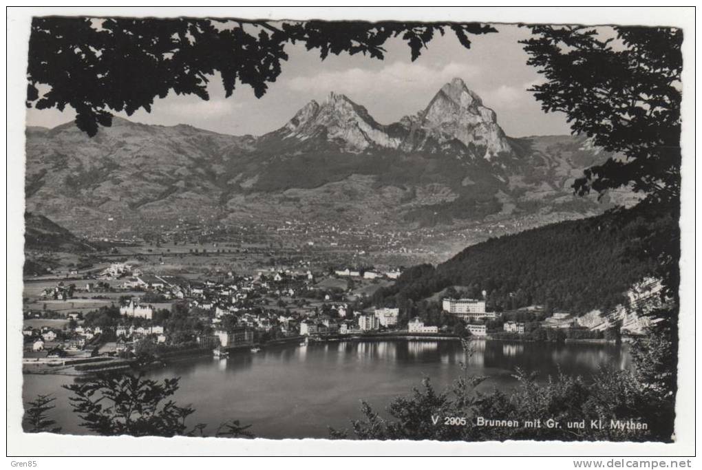 CPSM BRUNNEN MIT GR. UND KL. MYTHEN, CANTON DE SCHWYTZ, Format 9 Cm Sur 14 Cm Environ, SUISSE, SCHWEIZ - Schwytz