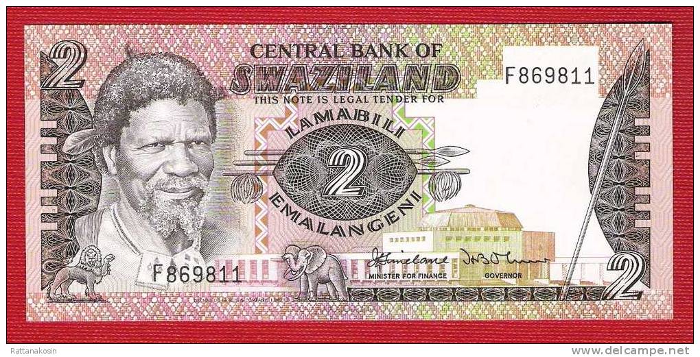 SWAZILAND  P8a  2 EMALANGENI 1983 Signature 1 PREFIX F     UNC. - Swaziland