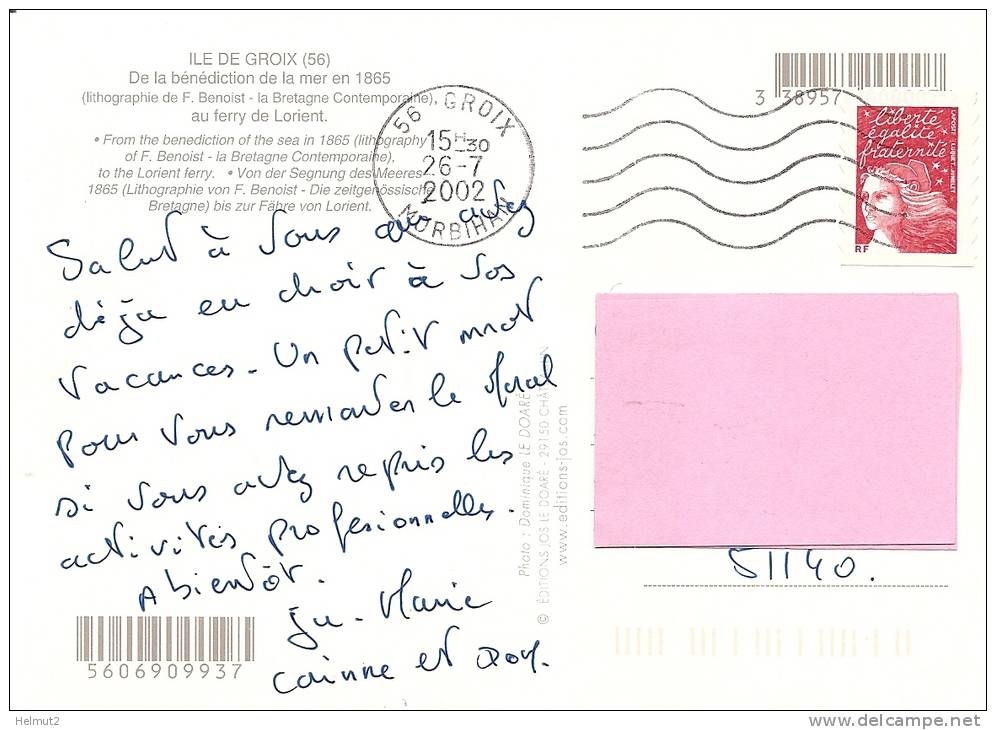 Île De GROIX (56) Hier Et Aujourd´hui De La Bénédiction De La Mer 1865 Au Ferry (RARE Circ.2002 Cf Détails 2scan) MW242 - Groix