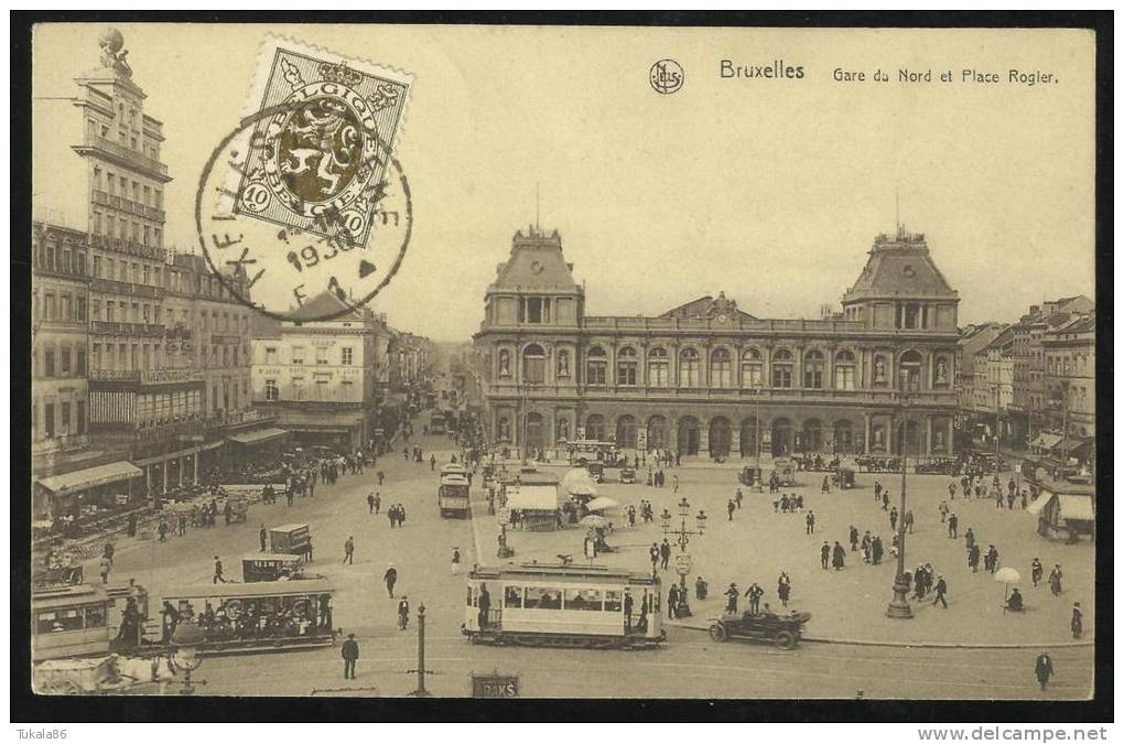 BELGIQUE 1930 Brusseles Gare Du Nord Et La Place Rogier, Scène De Rue, Tram - Transport (rail) - Stations