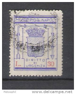 Marca Municipale Di Napoli, DIRITTO D'URGENZA L.30 Blu- Usata - Revenue Stamps