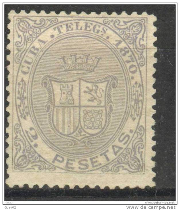 CUTGF10-L3315TCUTGF.ESCUDO DE ESPAÑA.CUBA ESPAÑOL.TELEGRAFOS . 1870 .(Ed 10 ) Sin Goma,con Charnela. MAGNIFICO - Télégraphes