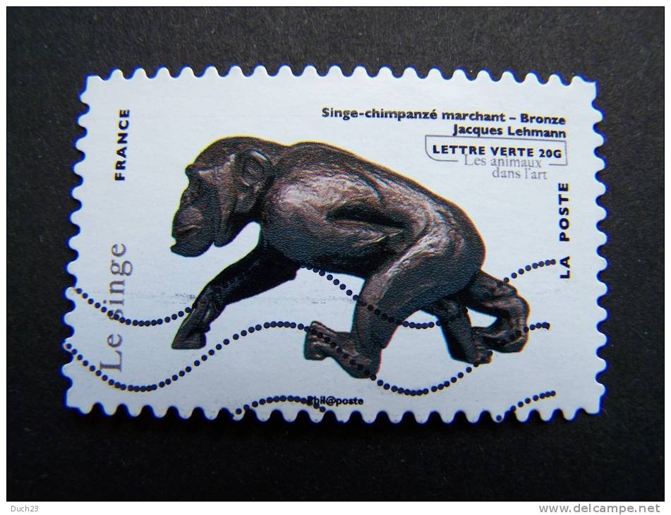 FRANCE OBLITERE 2013 N° 782 LE SINGE CHIMPANZE MARCHANT BRONZE JACQUES LEHMANN SERIE LES ANIMAUX DANS L´ART AUTOCOLLANT - Oblitérés