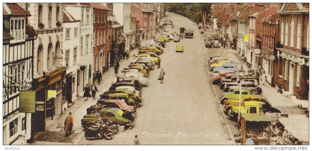 Farnham: 3x MOTORCYCLE, MG MAGNETTE, FORD CONSUL & POPULAR,OLDTIMER AUSTIN / MORRIS - Castle Street - Auto/Car- England - PKW