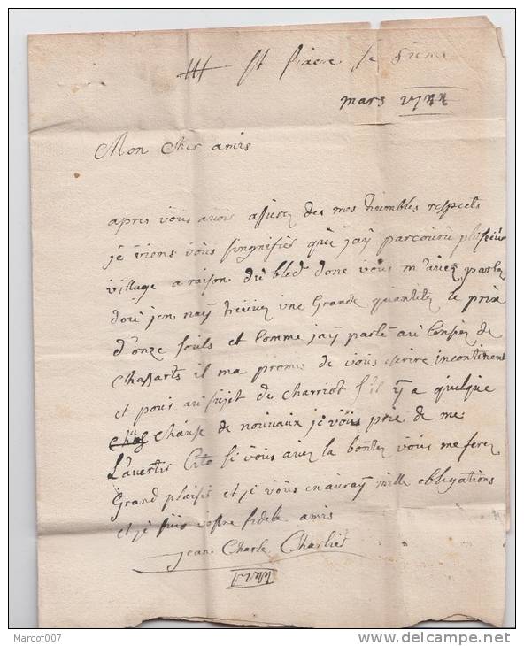 PRECURSEUR - LETTRE 1744 SAINT FIACRE POUR BRUXELLES BANQUIER + GRIFFE MANUSCRITE + PORT A VOIR - Correo Rural