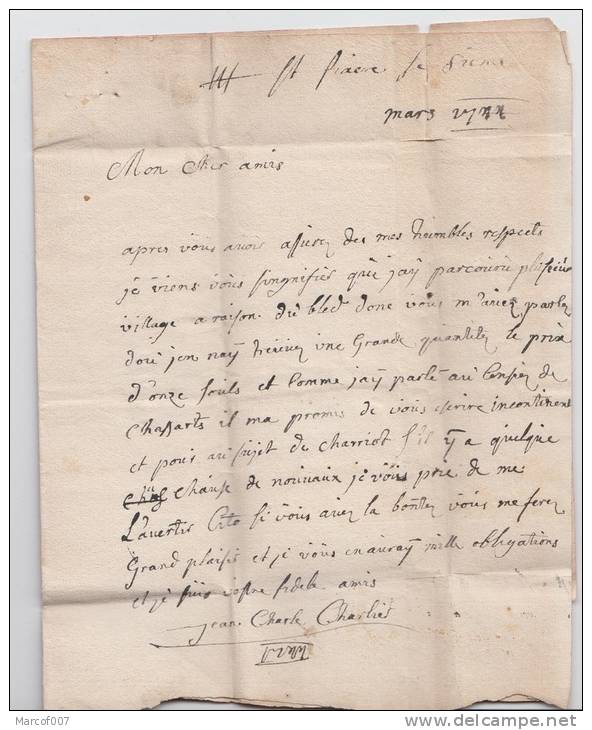 PRECURSEUR - LETTRE 1744 SAINT FIACRE POUR BRUXELLES BANQUIER + GRIFFE MANUSCRITE + PORT A VOIR - Rural Post