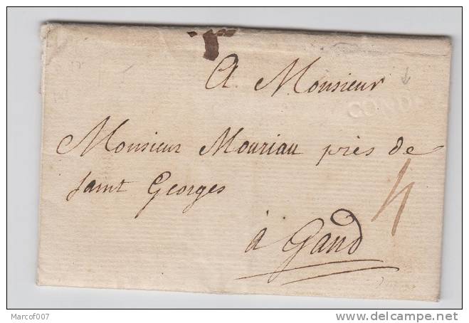 PRÉCURSEUR LETTRE 175 CONDE POUR GENT PORT 4 (sols) + GRIFFE CONDE A VOIR + TEXTE - 1714-1794 (Paises Bajos Austriacos)