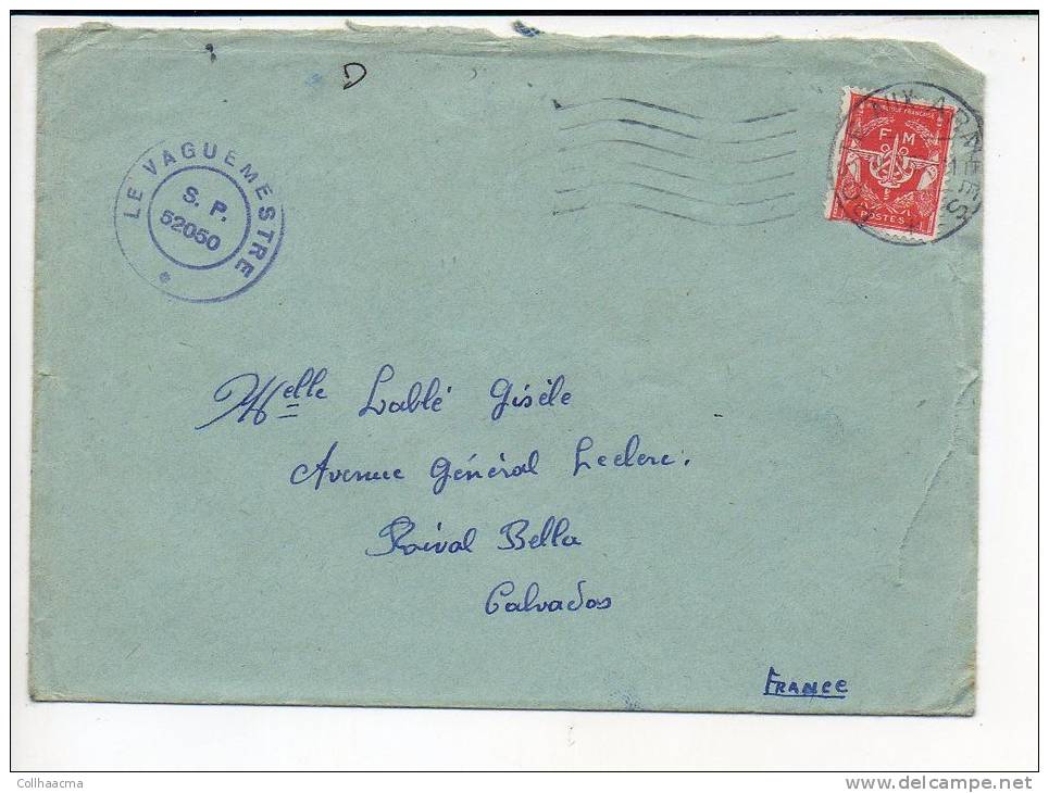 CAD Flamme Klussendorf "Poste Aux Armées "1953 Secteur Postal 52050 Sur Timbre F.M. Pour Riva Bella Ouistreham - Military Postmarks From 1900 (out Of Wars Periods)