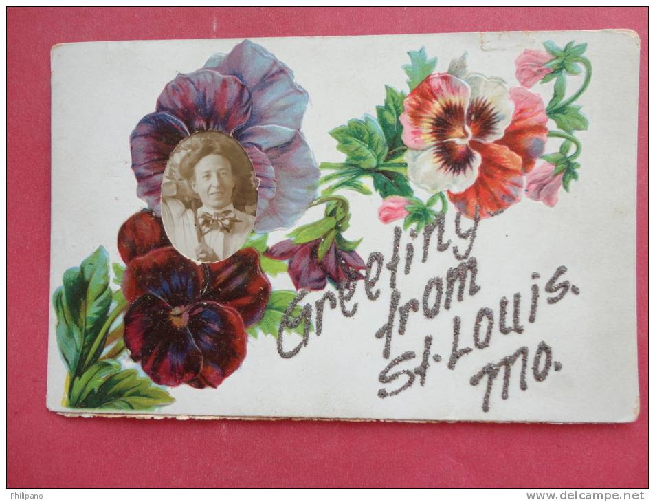 Embossed Floral With Photo Insert -- St Louis – Missouri ===            ==  Ref 878 - St Louis – Missouri