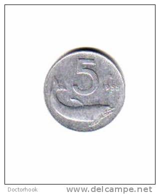 ITALY    5  LIRE  1955  (KM # 92) - 5 Lire