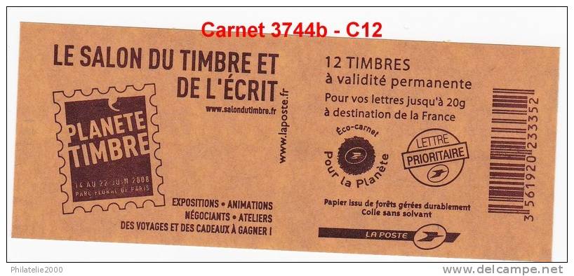 France  Carnet  Yvert & Tellier N° 3744b -C -12 - Autres & Non Classés