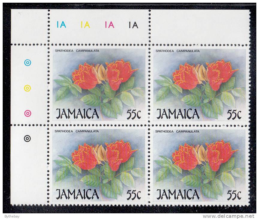 Jamaica MNH Scott #707 Upper Left Inscription Block 55c Spathodea Campanulata (flower) - Christmas - Giamaica (1962-...)