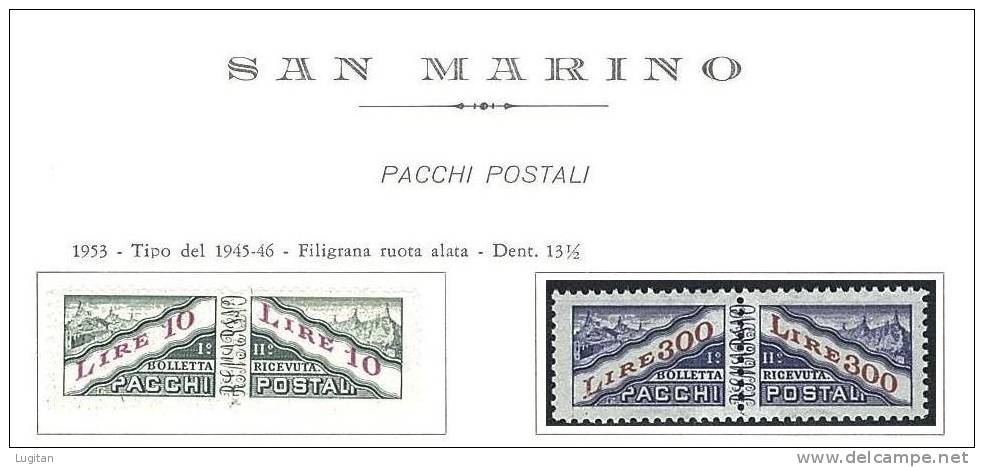 SAN MARINO - PACCHI POSTALI ANNO 1953 - SASS. 35/36  NUOVI GOMMA INTEGRA ** MNH - Colis Postaux