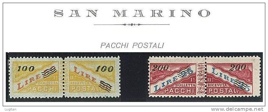 SAN MARINO - PACCHI POSTALI ANNO 1948/50 - SASS. 33/34  NUOVI GOMMA INTEGRA ** MNH - Colis Postaux