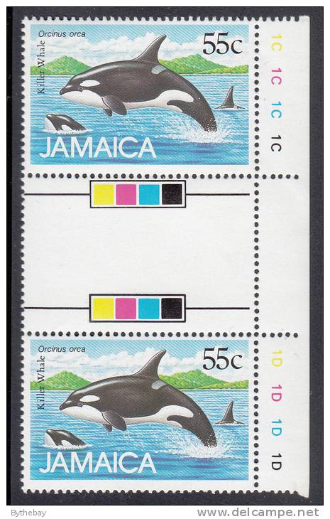 Jamaica MNH Scott #685 Vertical Gutter Pair 55c Killer Whale (Orcinus Orca) -  Marine Mammals - Jamaique (1962-...)