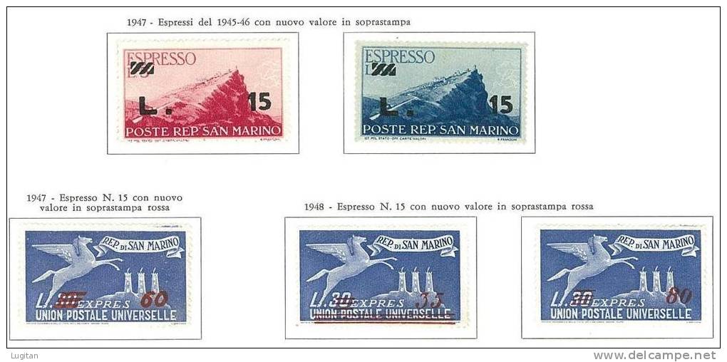 SAN MARINO - ESPRESSI  ANNO 1947/48 - SASS. 16/20 NUOVI GOMMA INTEGRA ** MNH - Francobolli Per Espresso