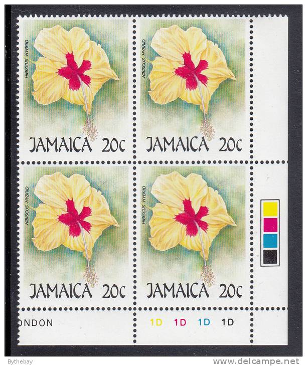 Jamaica MNH Scott #675 Lower Right Inscription Block 20c Hibiscus Hybrid (flower) - Christmas - Jamaique (1962-...)