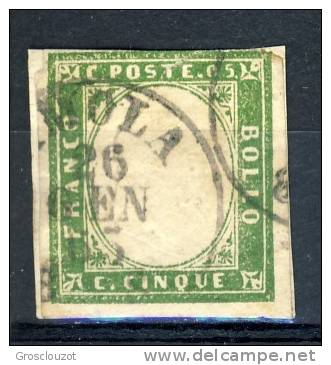 Regno, Effige VE2, 4° Emissione, Gen 1863, Tinta Del 1862 N. 13DC, C. 5 Verde Olivastro (annullo Imola) Cat. € 250 - Sardegna