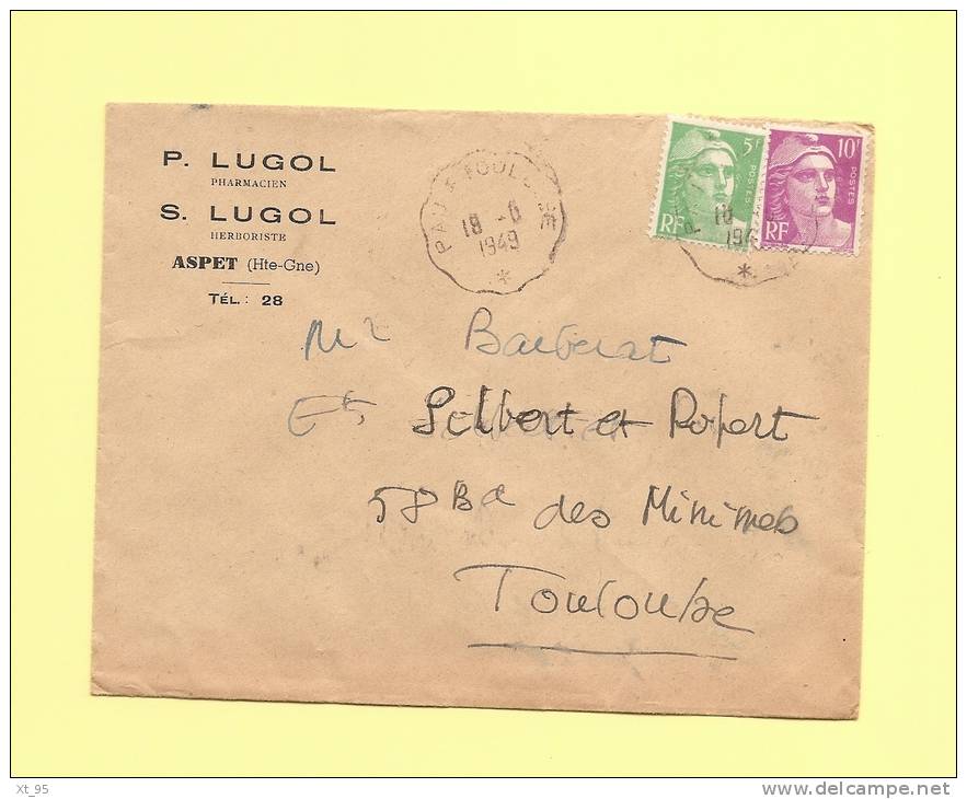 Convoyeur Pau A Toulouse - 18-6-1949 - Marianne De Gandon - Correo Ferroviario