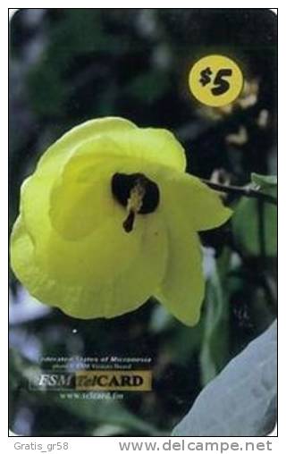 MICRONESIA - Remote Memory 5$ Card , Yellow Flower, Used - Micronésie