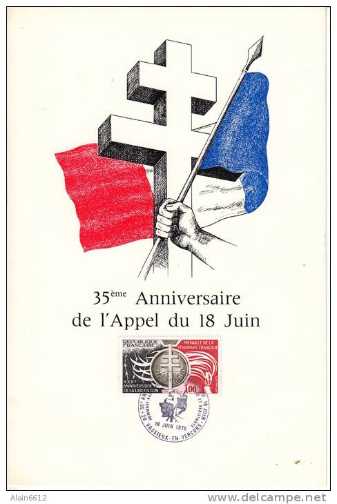 Plaquette Souvenir - 35ème Anniversaire De L'Appel Du 18 Juin - 18 Juin 1975 - TBE - WW2