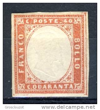 Sardegna, Effige VE3, 1862, 40 C Vermiglio. N. 16F MH - Sardegna