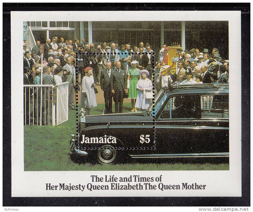 Jamaica MNH Scott #603 Souvenir Sheet $5 Queen Mother, Royals, Limousine - Queen Mother's 85th Birthday - Jamaique (1962-...)