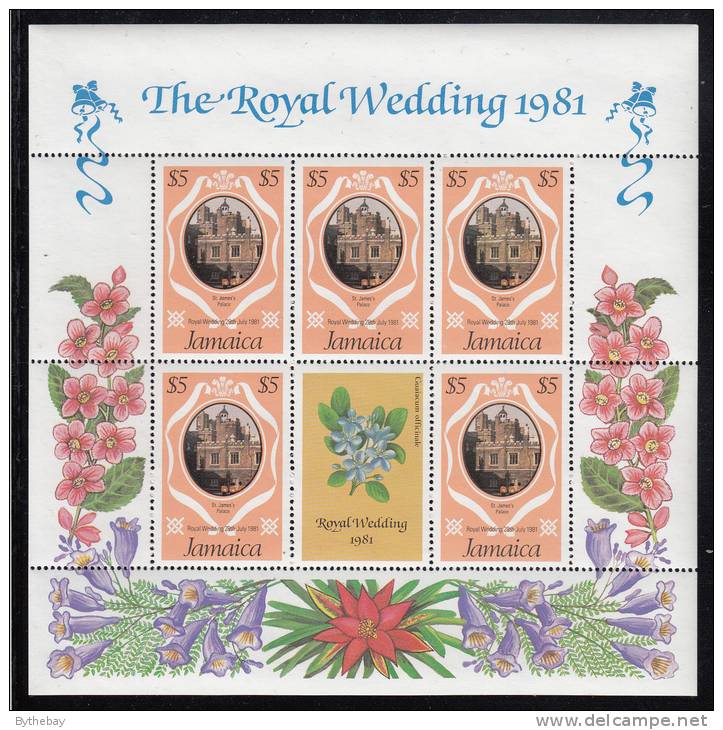 Jamaica MNH Scott #503 Sheet Of 5 Plus Label $5 St. James´s Palace - Royal Wedding Charles And Diana - Jamaica (1962-...)