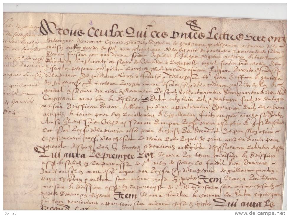 Parchemin, 1604, Pont-Authou, Pont-Audemer, Cormeilles, Chapelle-Bayvel, Partage En 3 Lots ( Free Shipping ) - Manuscritos