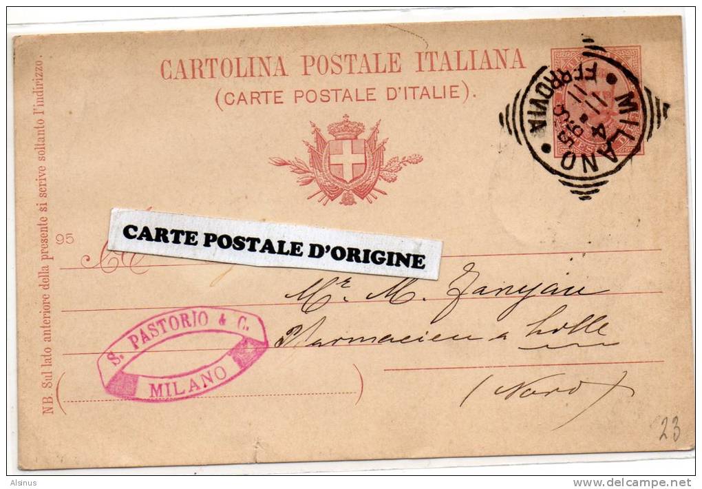 MILANO (ITALIE) - CARTE POSTALE SANS ILLUSTRATION -TIMBRE IMPRIME HUMBERT 1er 10C - S. PASTORIO & C. - Stamped Stationery