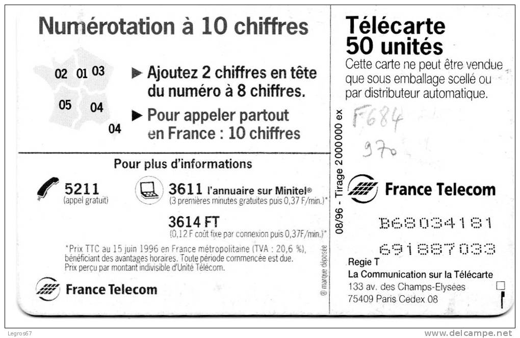 F 684  970	NUMEROTATION A DIX CHIFFRES - 1996