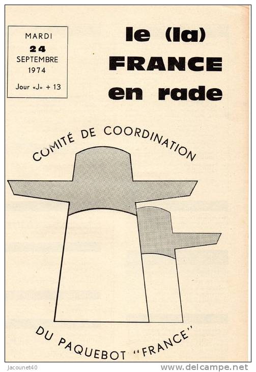 Paquebot France Journal De Greve Pages Ecrites Du 24/9/1974 - Autres & Non Classés