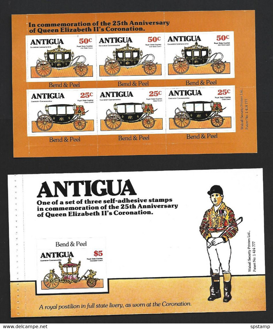 Antigua 1978 QEII Coronation Anniversary Booklet Panes Set Of 2 Fine Unused - 1960-1981 Autonomía Interna