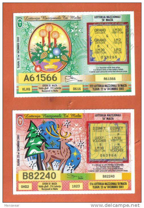 MALTA - 2  LOTTERY TICKETS FROM MALTA /  2001 / 2 - Lottery Tickets