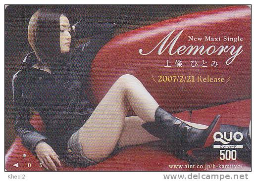 Carte Prépayée Japon - Jolie Fille / Musique - MEMORY - Girl Music Japan Prepaid Card - Frau & Musik Quo Karte - 574 - Musik