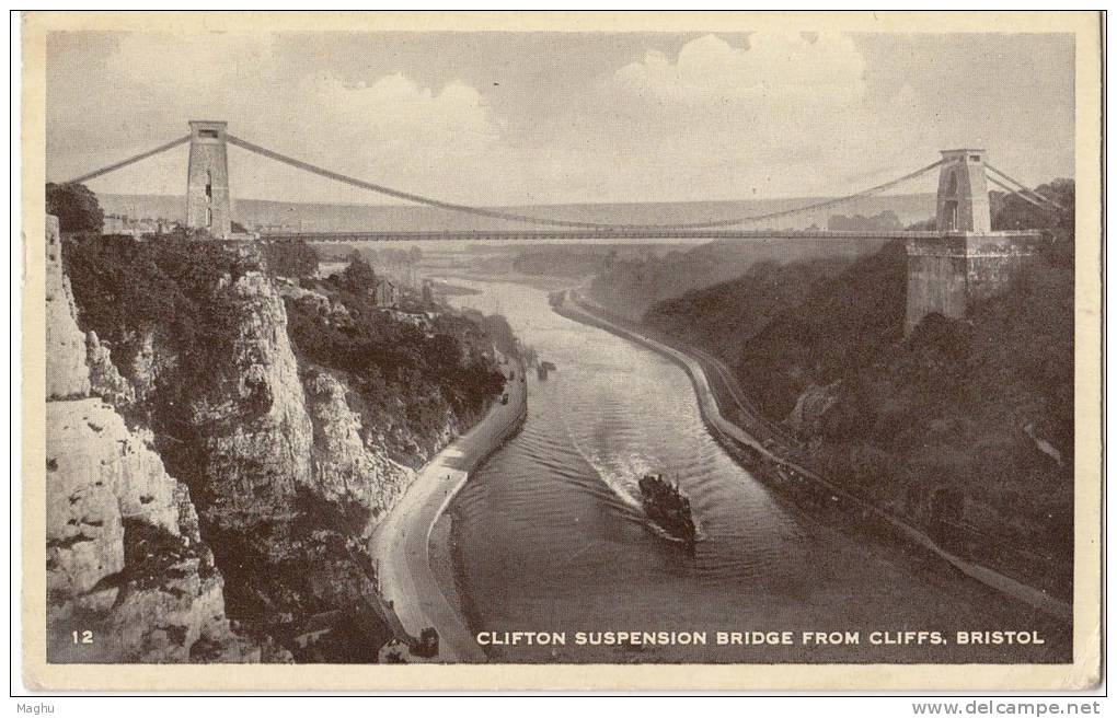 Clifton Suspention Bridge From Cliffs, Bristol. England Used Postcard, - Bristol