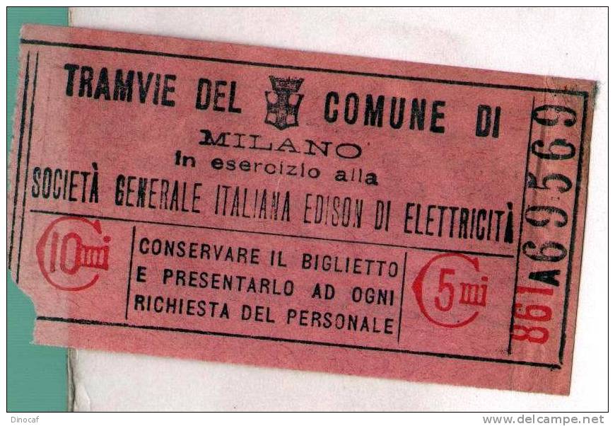 MILANO Biglietto Tramvie 1900ca Società Generale Edison 10 Centesimi - Milano