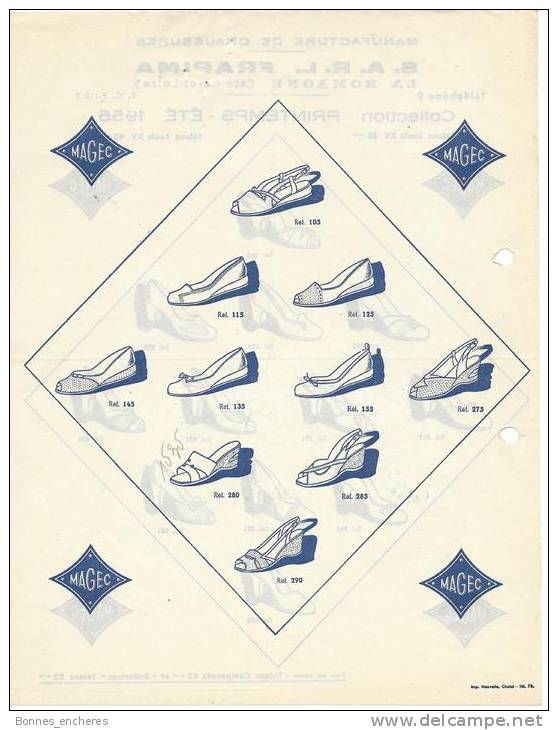 LETTRE PUBLICITAIRE  1955 LA ROMAGNE MAINE ET LOIRE MANUFACTURE DE CHAUSSURES FRAPIMA  MARQUE MAGEC BON ETAT - 1950 - ...