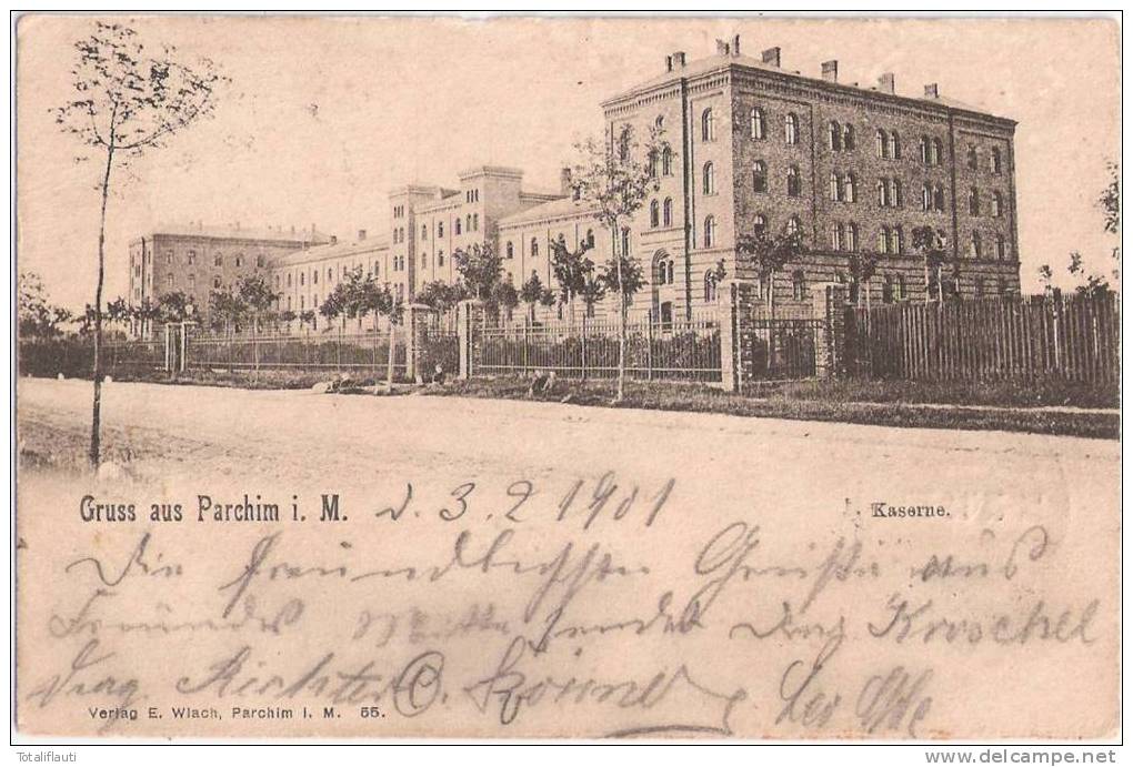 Gruss Aus Parchim In Mecklenburg Kaserne 4.2.1901 Gelaufen - Parchim