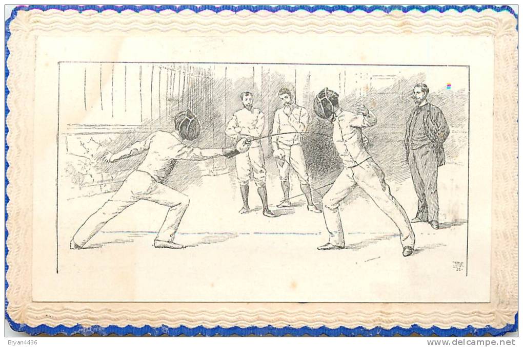 Escrime - Illustration  Impression Soignée - Fin Petit Cartonnage Bords Gauffrés & Dentelés (7,5 X 11,5 Cm) - TB(2scans) - Fencing