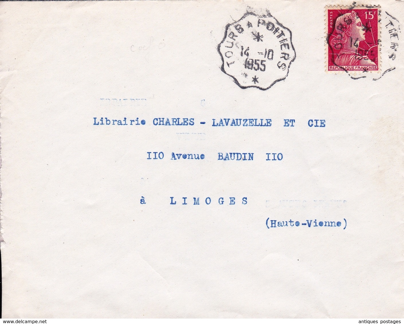 Cachet Ambulant Convoyeur Tours à Poitiers Limoges Indre Et Loire Haute-Vienne 1955 - Brieven En Documenten