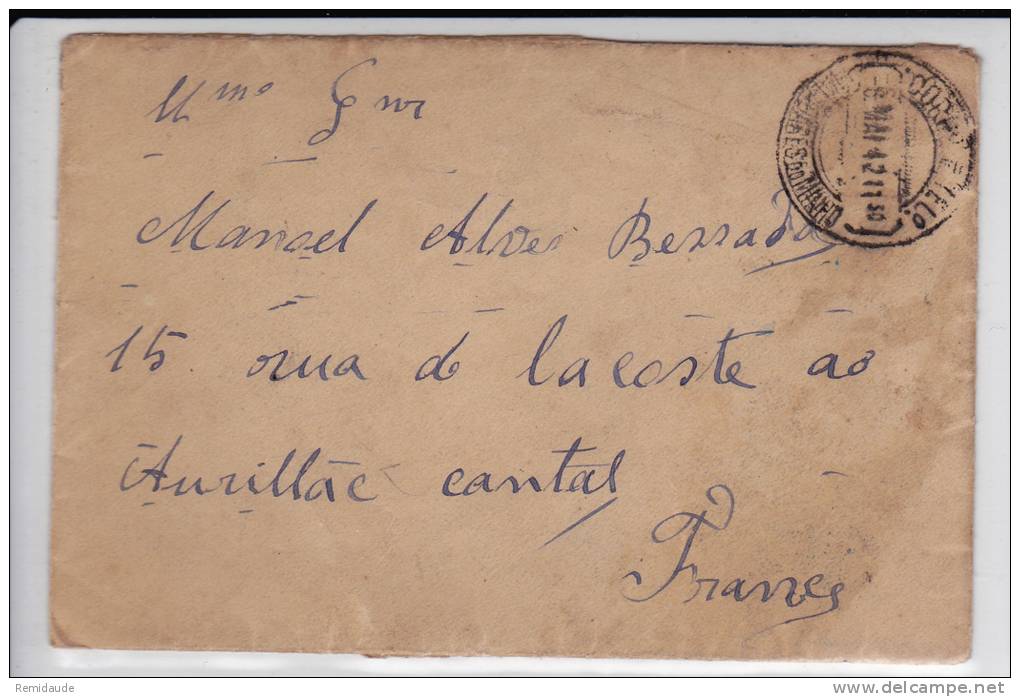 PORTUGAL - 1942 - ENVELOPPE Pour AURILLAC - Poststempel (Marcophilie)