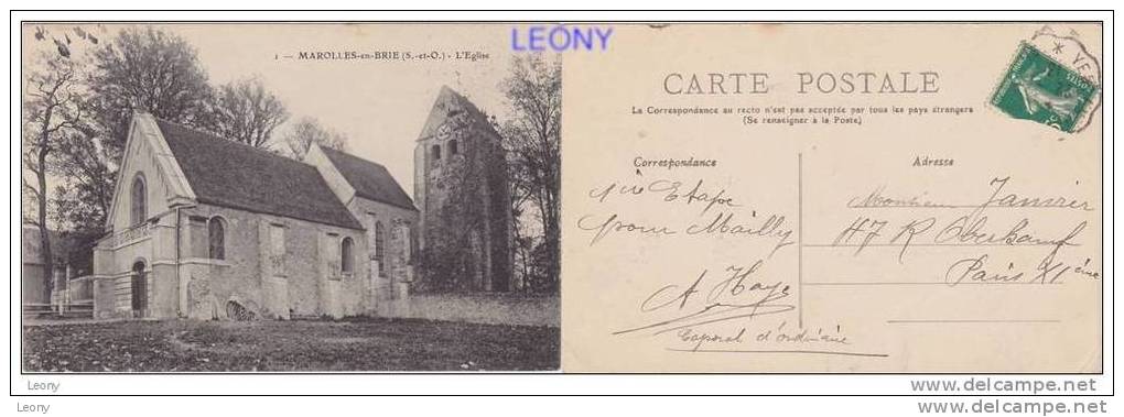 CPA De MAROLLES En BRIE (94) - L´ Eglise -1913 - Marolles En Brie