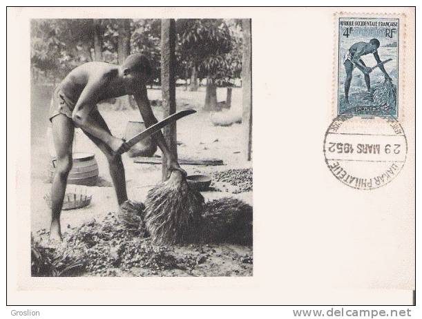 DAHOMEY EGRENEUR DE PALMISTE 6911 (CARTE MAXIMUM PUBLICITAIRE IONYL LABOS BIOMARINE DIEPPE) 1952 - Dahomey