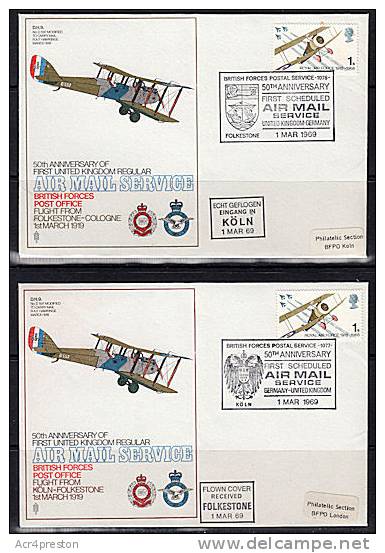 B0179 GREAT BRITAIN 1969, 50th Anniv First Scheduled BFPS Airmail Service To Germany - Storia Postale