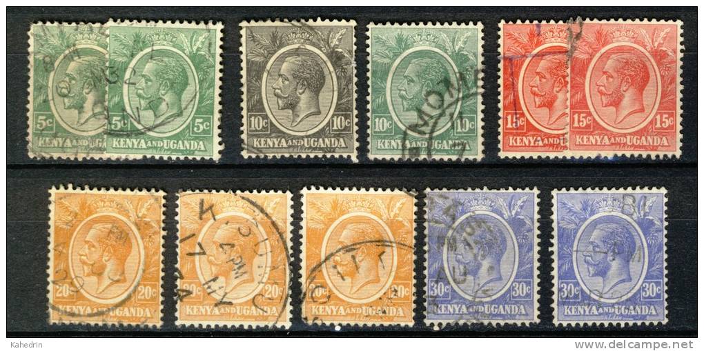 Kenya Uganda & Tanzania 1922, King George V, Lot Of 11 Stamps (o), Used - Kenya & Uganda