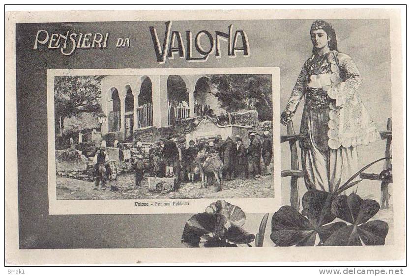 AK ALBANIEN ALBANIA VALONA  FONTANA PUBBLICAOLD POSTCARD 1917 VERIFICATO DI CENSURA - Albanien