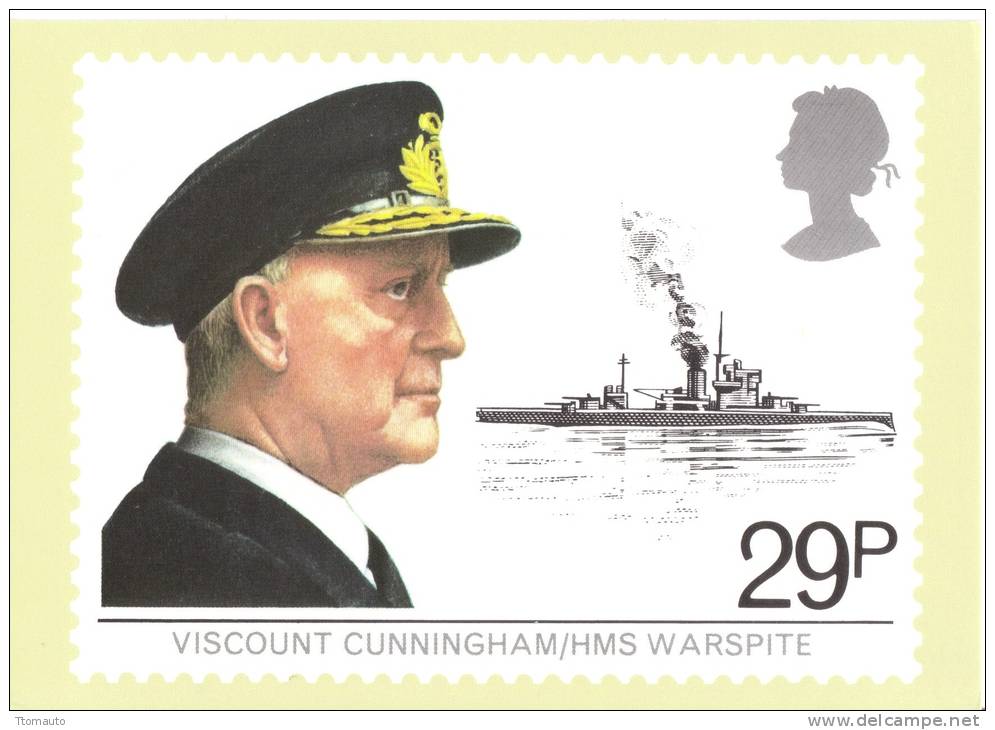 English Maritime Heritage  -  Viscount Cunningham  -  ´HMS Warspite´    -   Stamp Card - Oorlog